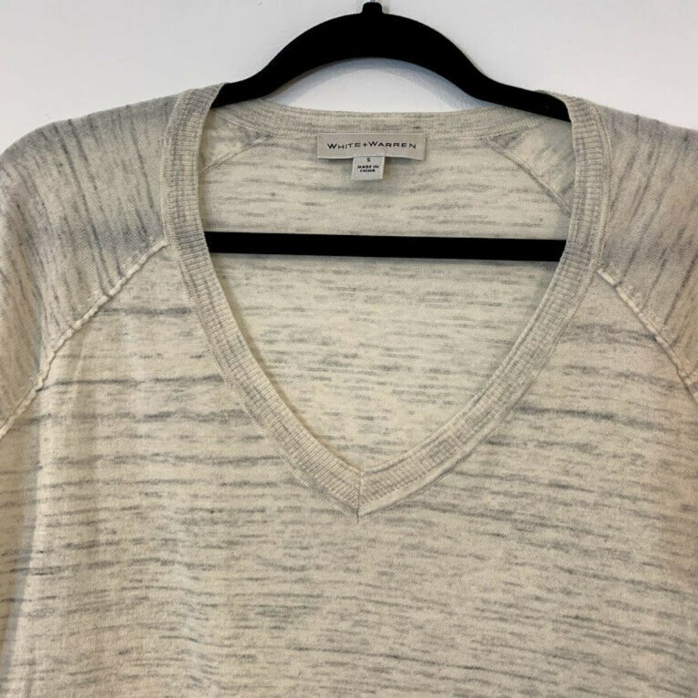 White & Warren Size S Gray Lightweight Pullover V-Neck Sweater Thin Knit — image 4 of 6